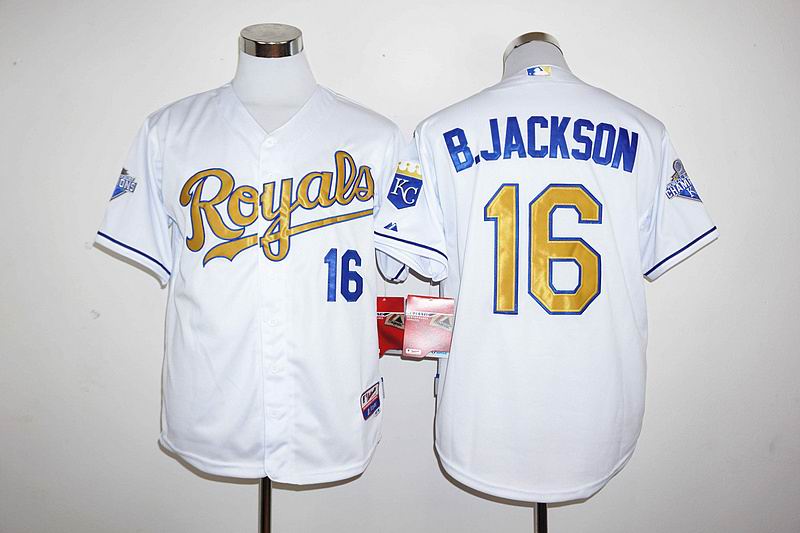 Kansas City Royals 16 Bo Jackson white World Series Champions men baseball mlb jersey