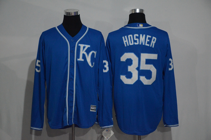 Kansas City Royals 35 Eric Hosmer Blue long sleeves Stitched mlb Baseball Jersey