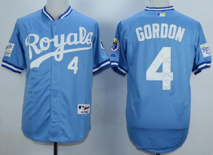 Kansas City Royals 4 Alex Gordon skyblue 1985 throwback men baseball mlb jersey