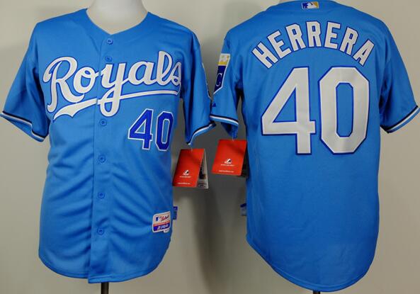 Kansas City Royals 40 Kelvin Herrera Blue men baseball mlb jersey