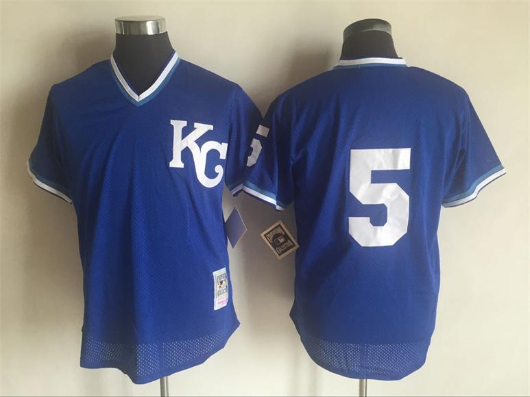 Kansas City Royals 5 George Brett blue throwback men baseball mlb jerseys
