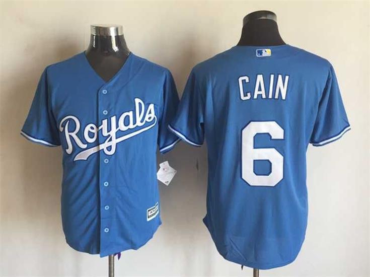 Kansas City Royals 6 Lorenzo Cain Blue majestic men baseball mlb jersey