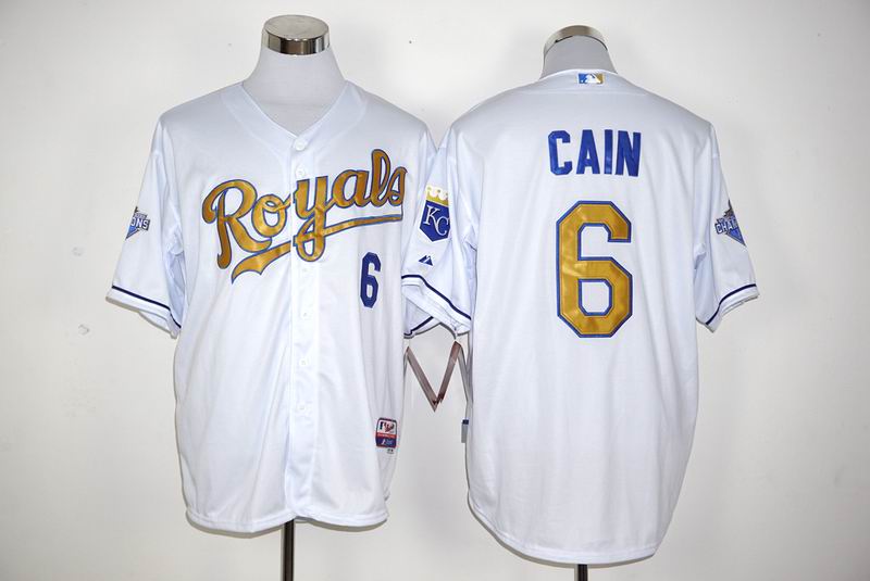 Kansas City Royals 6 Lorenzo Cain white World Series Champions men baseball mlb jersey
