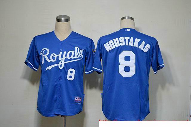Kansas City Royals 8 Mike Moustakas Blue men baseball mlb Jerseys