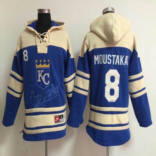 Kansas City Royals 8 Mike Moustakas Blue mlb baseball Hooded Sweatshirt