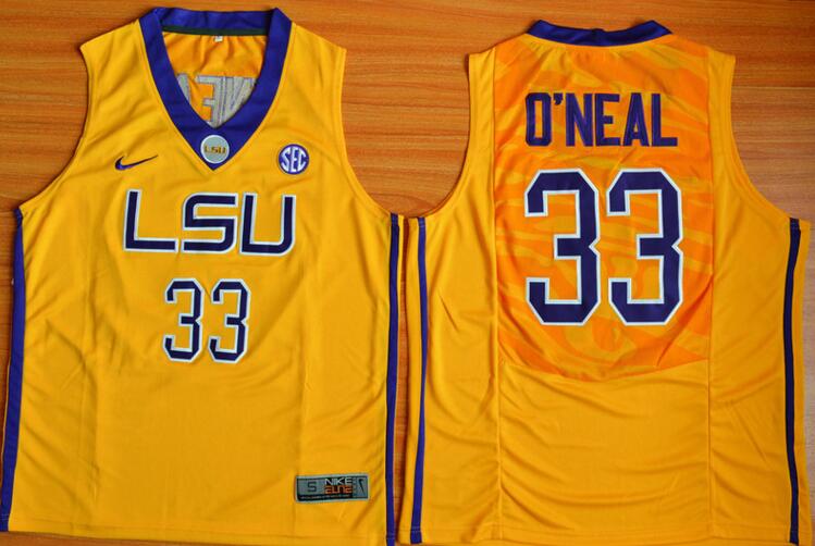 LSU Tigers Shaquille O'Neal 33 yellow men NCAA college Football Jerseys