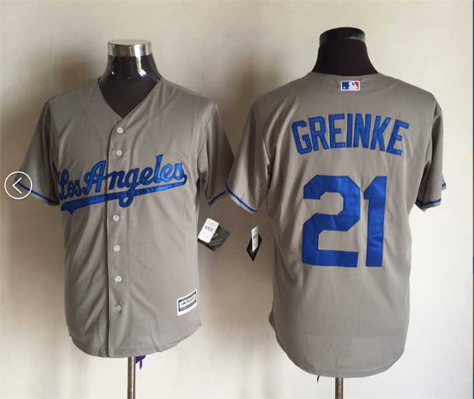 Los Angeles Dodgers 21 Zack Greinke gray majestic men baseball mlb jersey