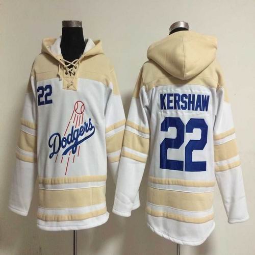 Los Angeles Dodgers 22 Clayton Kershaw beige baseball Hooded Sweatshirt