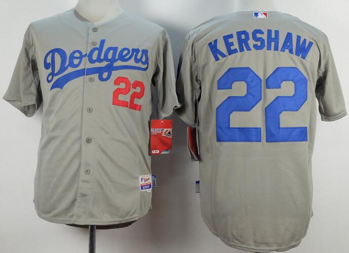 Los Angeles Dodgers 22 Clayton Kershaw grey baseball jerseys