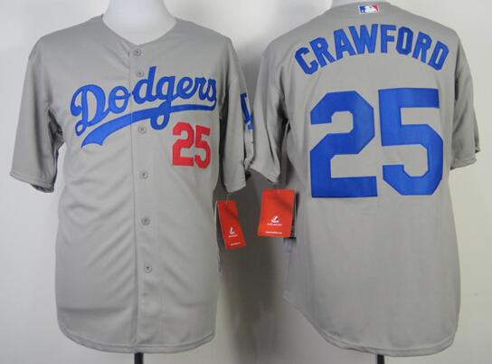 Los Angeles Dodgers 25 CRAWFORD gray men baseball mlb jerseys