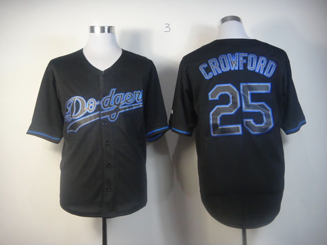 Los Angeles Dodgers 25 Carl Crawford Black men baseball mlb Jerseys