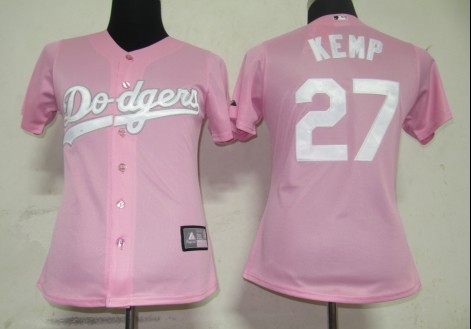 Los Angeles Dodgers 27 Kemp Pink MLB Women Jerseys