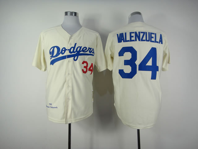 Los Angeles Dodgers 34 VALENZUELA cream men baseball mlb jerseys