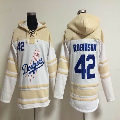 Los Angeles Dodgers 42 Jackie Robinson beige baseball Hooded Sweatshirt