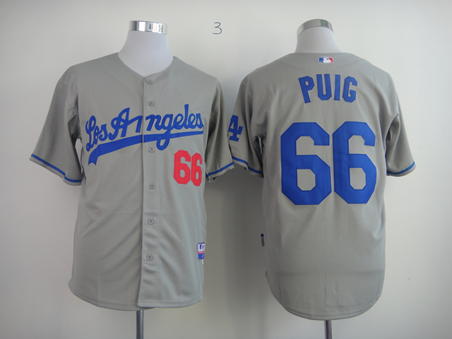 Los Angeles Dodgers 66 Yasiel Puig gray baseball mlb jersey