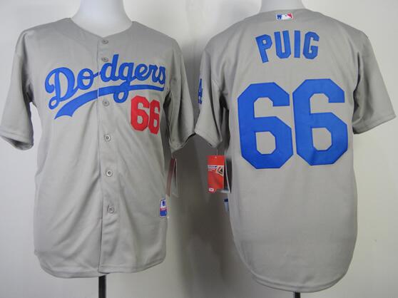Los Angeles Dodgers 66 Yasiel Puig grey Stitched men baseball mlb Jersey