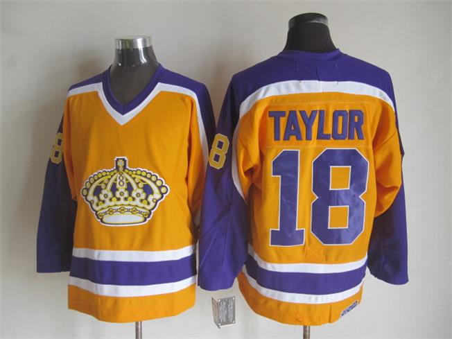 Los Angeles Kings 18 Dave Taylor Yellow Purple CCM Throwback Stitched men nhl ice hockey  jerseys