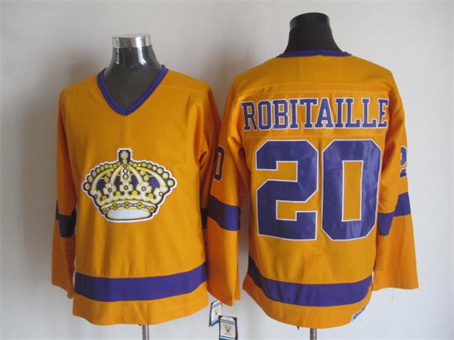 Los Angeles Kings 20 Luc Robitaille throwback yellow hockey CCM jerseys