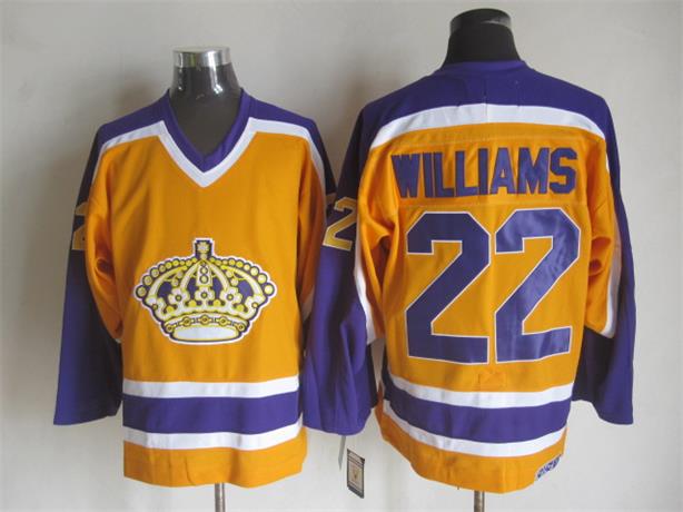 Los Angeles Kings 22 Tiger Williams Yellow Purple CCM Throwback Stitched men nhl ice hockey  jerseys