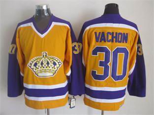 Los Angeles Kings 30 Rogie Vachon yellow purple throwback men nhl ice hockey  jersey