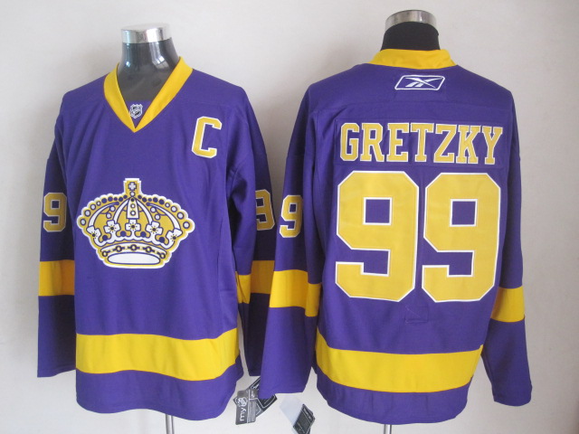 Los Angeles Kings 99 Wayne Gretzky CCM C Patch purple men  nhl ice hockey  jerseys