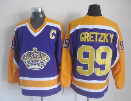 Los Angeles Kings 99 Wayne Gretzky CCM C Patch purple men nhl ice hockey  jerseys