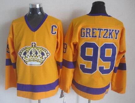Los Angeles Kings 99 Wayne Gretzky Yellow Throwback CCM men nhl ice hockey  jerseys