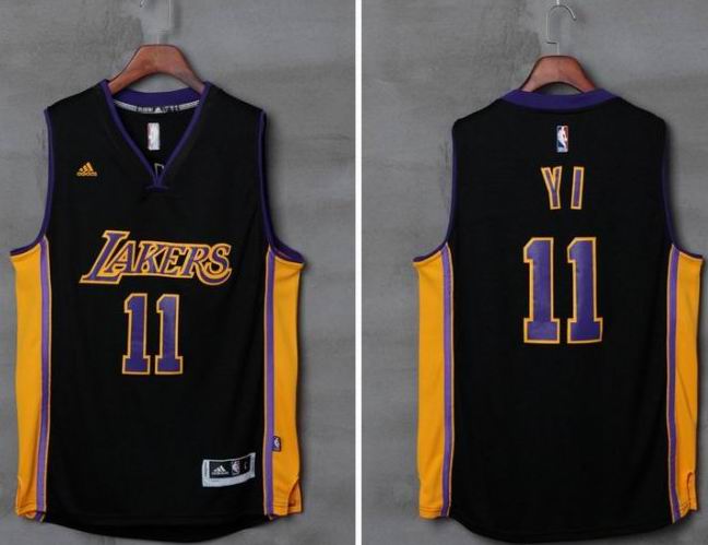 Los Angeles Lakers 11 Yi Jianlian Black Stitched adidas men nba basketball jerseys