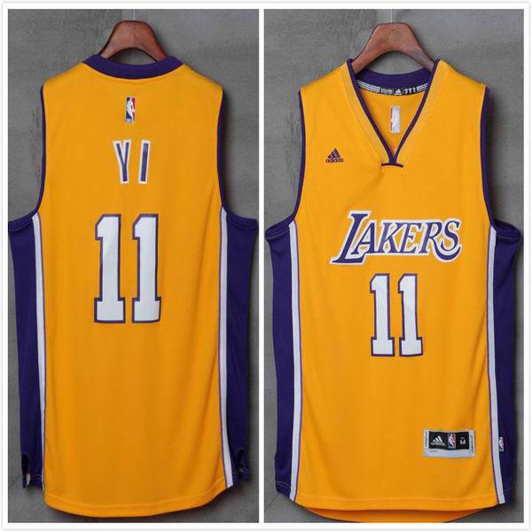 Los Angeles Lakers 11 Yi Jianlian Yellow Stitched adidas men nba basketball jerseys
