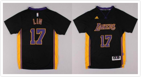 Los Angeles Lakers 17 Jeremy Lin Black shorts adidas men nba basketball jerseys