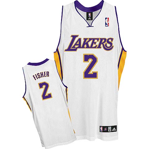 Los Angeles Lakers 2 FISHER white adidas men nba basketball jerseys
