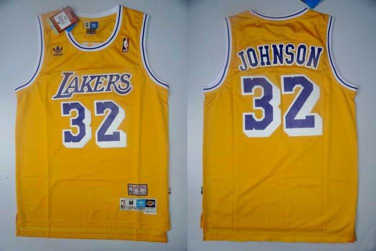 Los Angeles Lakers 32 Magic Johnson Yellow  Tharowback adidas men nba basketball jerseys