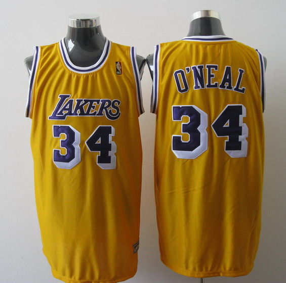 Los Angeles Lakers 34 O'NEAL yellow throwback  adidas men nba basketball jerseys