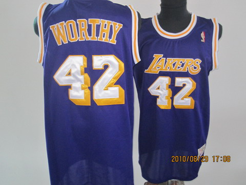 Los Angeles Lakers 42 James Worthy  yellow purple adidas men nba basketball jerseys