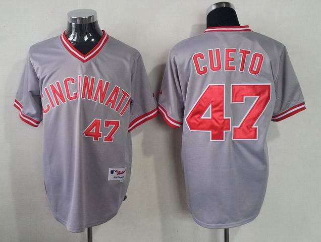 MLB Cincinnati Reds CUETO 47 grey throwback men baseball mlb jerseys