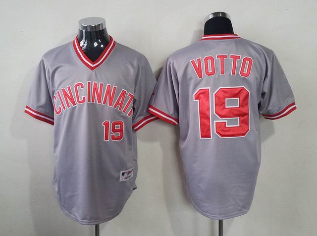 MLB Cincinnati Reds VOTTO 19 grey throwback men baseball mlb jerseys