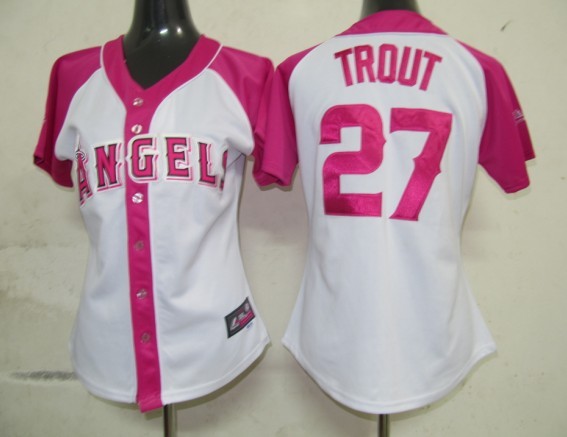 MLB Los Angeles Angels 27 Trout Womens Pink Splash Fashion Jersey