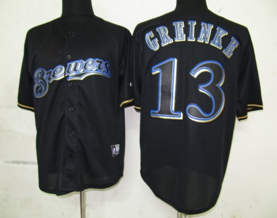 MLB Milwaukee Brewers 13 Greinke Black Fashion Jerseys