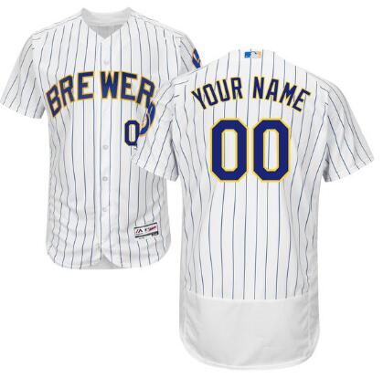 Men's Milwaukee Brewers Majestic Alternate White Royal Flex Base Authentic Collection Custom Jersey