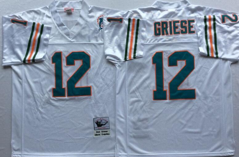 Miami Dolphins Dan 12 griese white Throwback football Jerseys