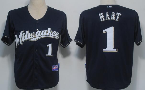 Milwaukee Brewers 1 Hart Dark Blue men baseball MLB Jerseys