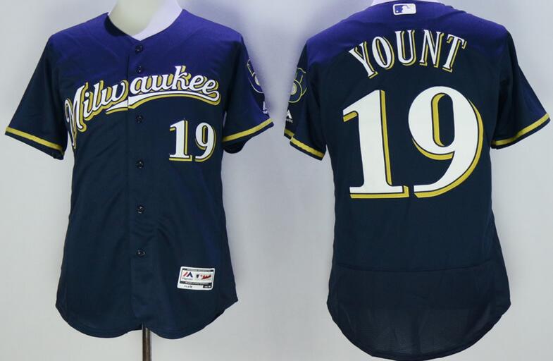 Milwaukee Brewers 19 Robin Yount dark blue Flexbase Authentic Collection Jersey