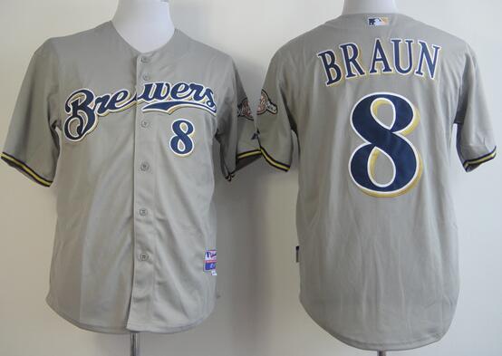 Milwaukee Brewers 8 Ryan Braun Grey men baseball mlb Jerseys