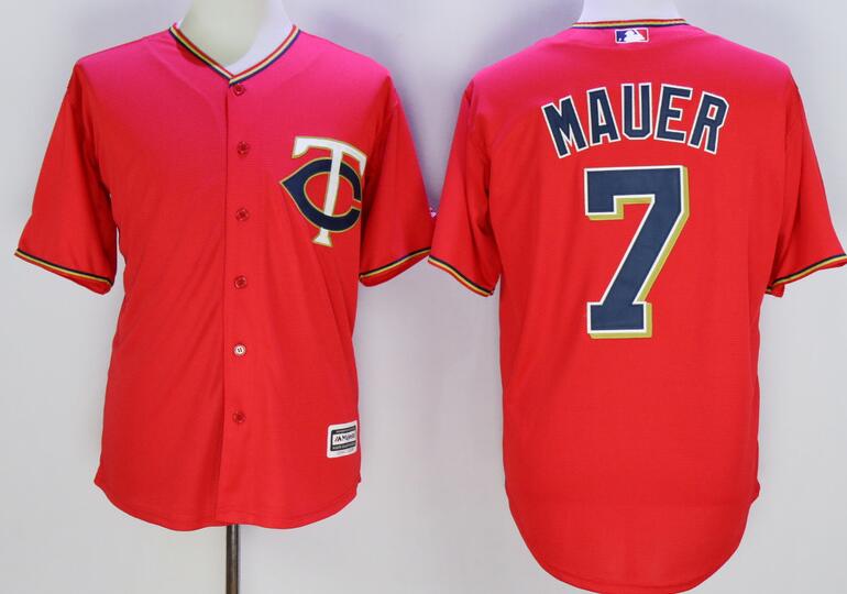 Minnesota Twins 7 Joe Mauer red throwback men baseball mlb jersey