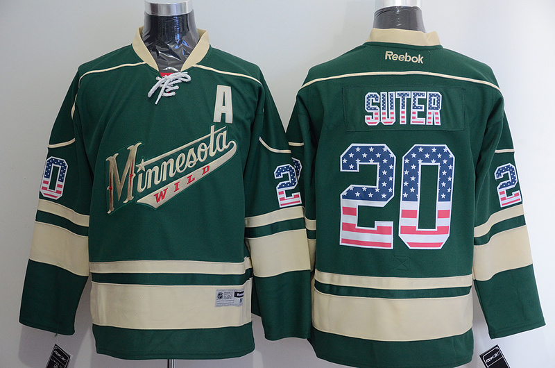 Minnesota Wild 20 Ryan Suter green usa flag men nhl ice hockey  jerseys