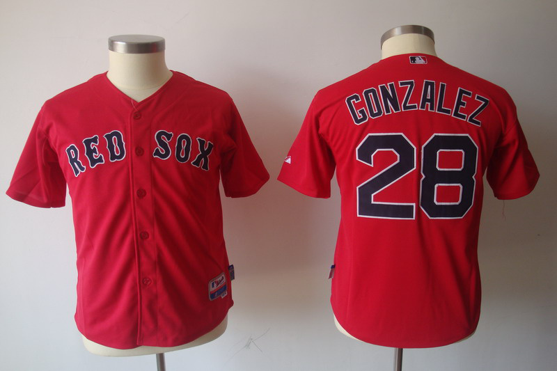 Mlb Boston Red Sox 28# GONZALEZ red kids jersey