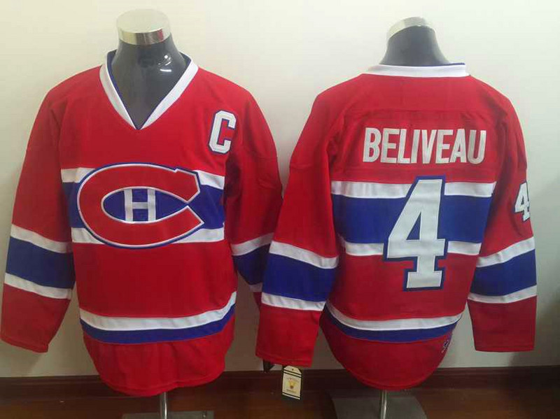Montreal Canadiens 4 Beliveau Red nhl ice hockey  jerseys  C patch