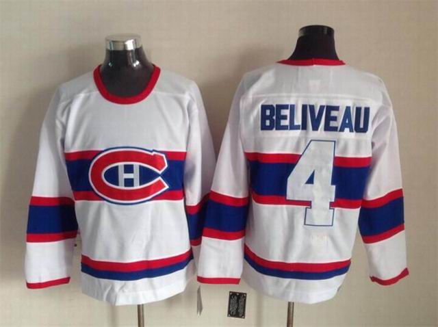Montreal Canadiens 4 Jean Beliveau white nhl ice hockey  jerseys