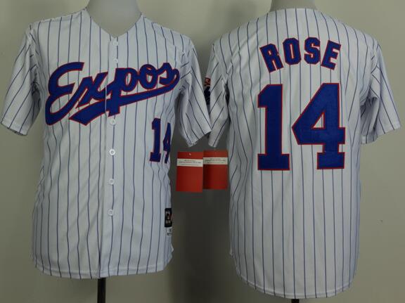 Montreal Expos 14 Pete Rose white Blue stripes mlb Jerseys