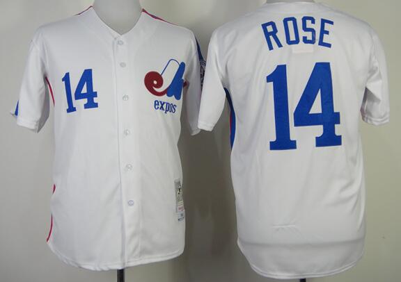 Montreal Expos 14 Pete Rose white Throwback jerseys